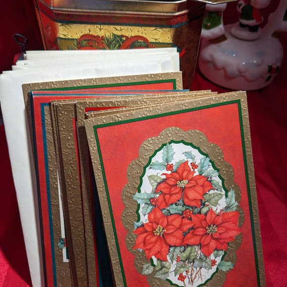 Wonderful Tall Tin  13 Assorted Christmas Cards And 15 Envelopes Made In England - Picture 8 of 11